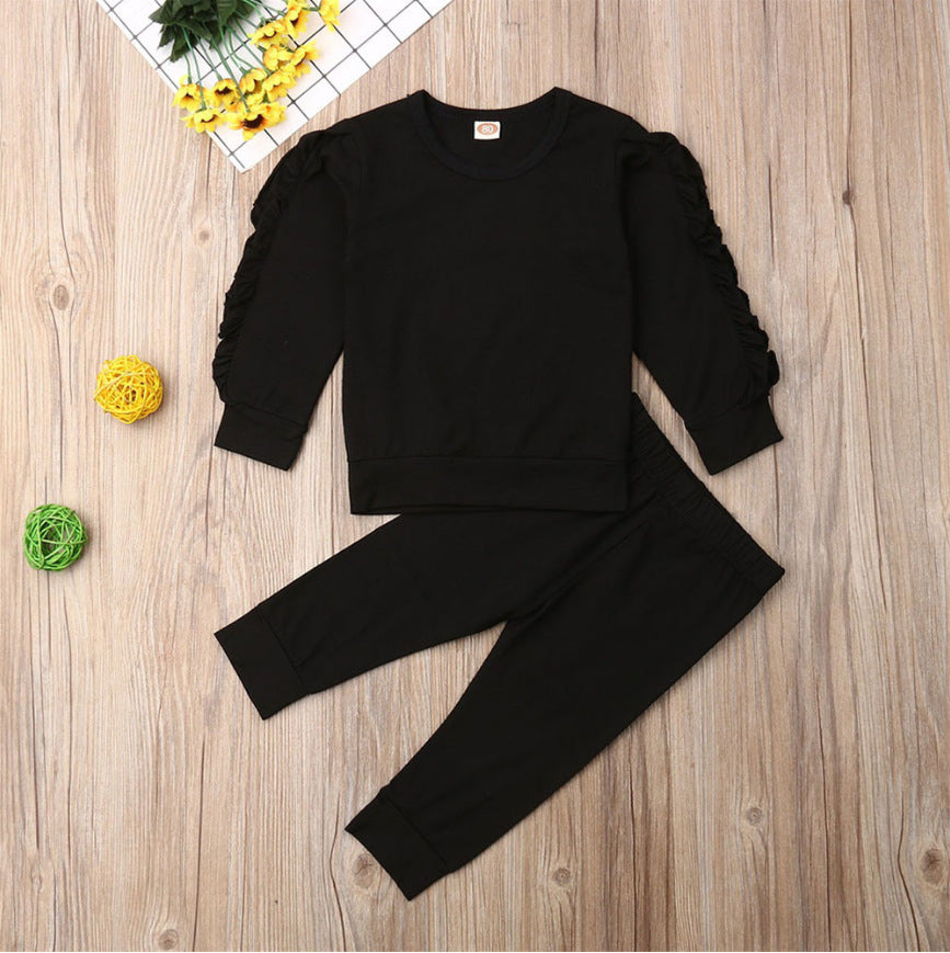 Newborn Baby Boys Girls Ruffles Jumper Solid Long Sleeve Sweatshirt Tops Pants Infant Kids 2Pcs Outfits Clothes Set Fall Clothes - My Store