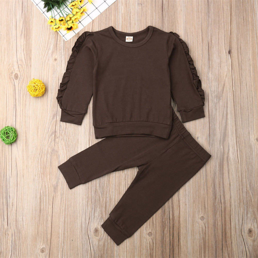 Newborn Baby Boys Girls Ruffles Jumper Solid Long Sleeve Sweatshirt Tops Pants Infant Kids 2Pcs Outfits Clothes Set Fall Clothes - My Store