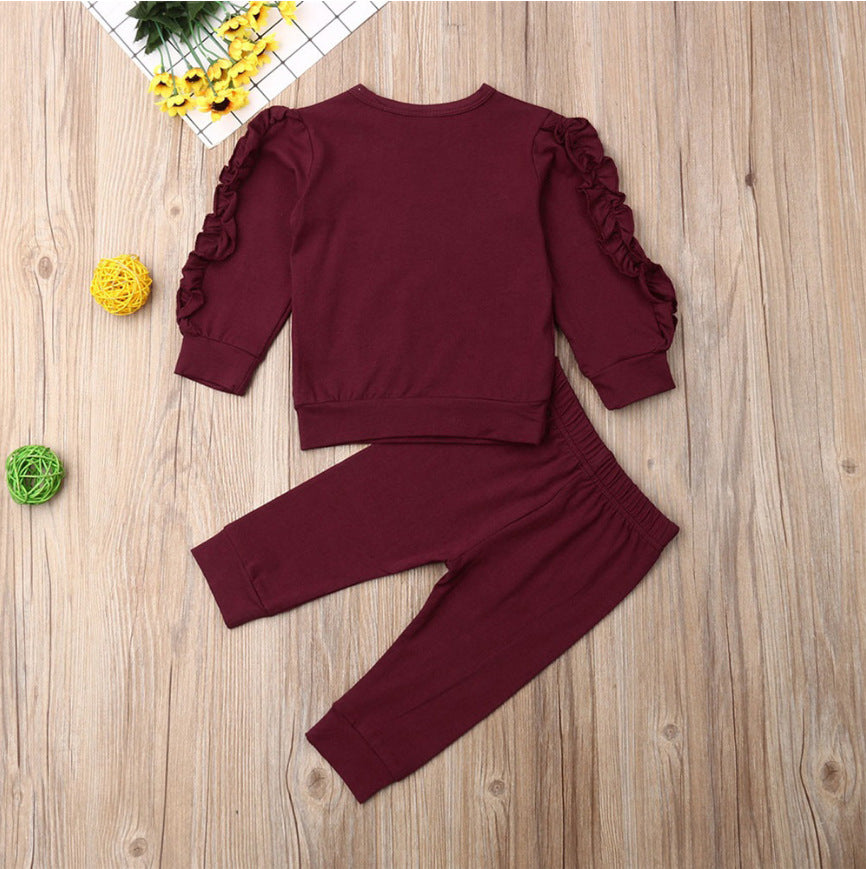 Newborn Baby Boys Girls Ruffles Jumper Solid Long Sleeve Sweatshirt Tops Pants Infant Kids 2Pcs Outfits Clothes Set Fall Clothes - My Store